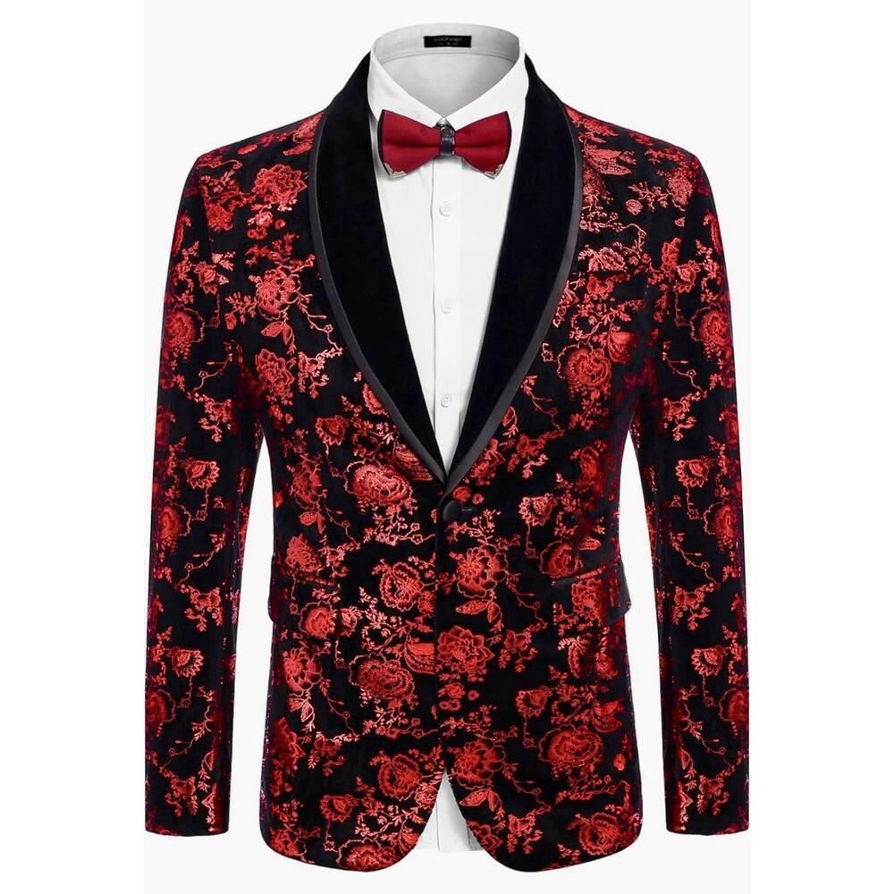 COOFANDY Men's Rose Blazer Suit Jacket Dinner Party Velvet Tuxedo Kentucky Derby